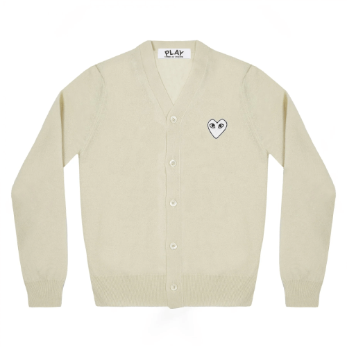 AZ-N066-051-3_0be4119d-4bf0-444d-ad5a-e8f13735cf84-1-1.png CDG Play Men’s Cardigan White Heart Natural Series Beige - Image 1