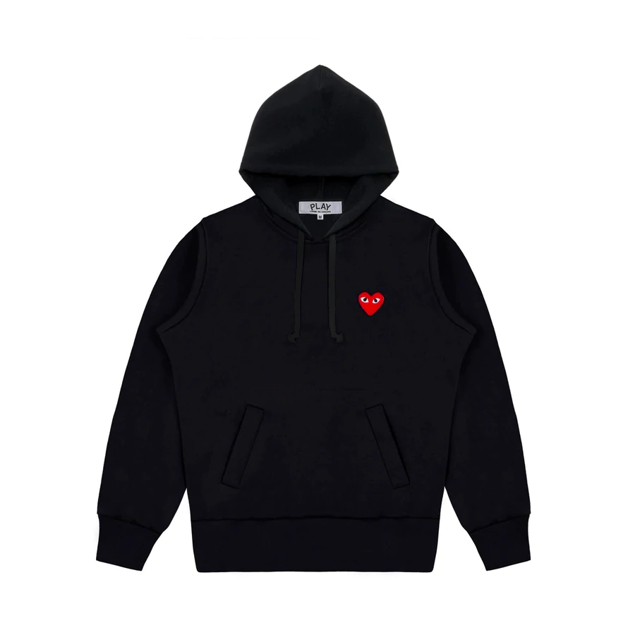 Black-CDG-Hoodie-With-Small-–-Red-Heart.webp Black CDG Hoodie With Small – Red Heart - Image 1