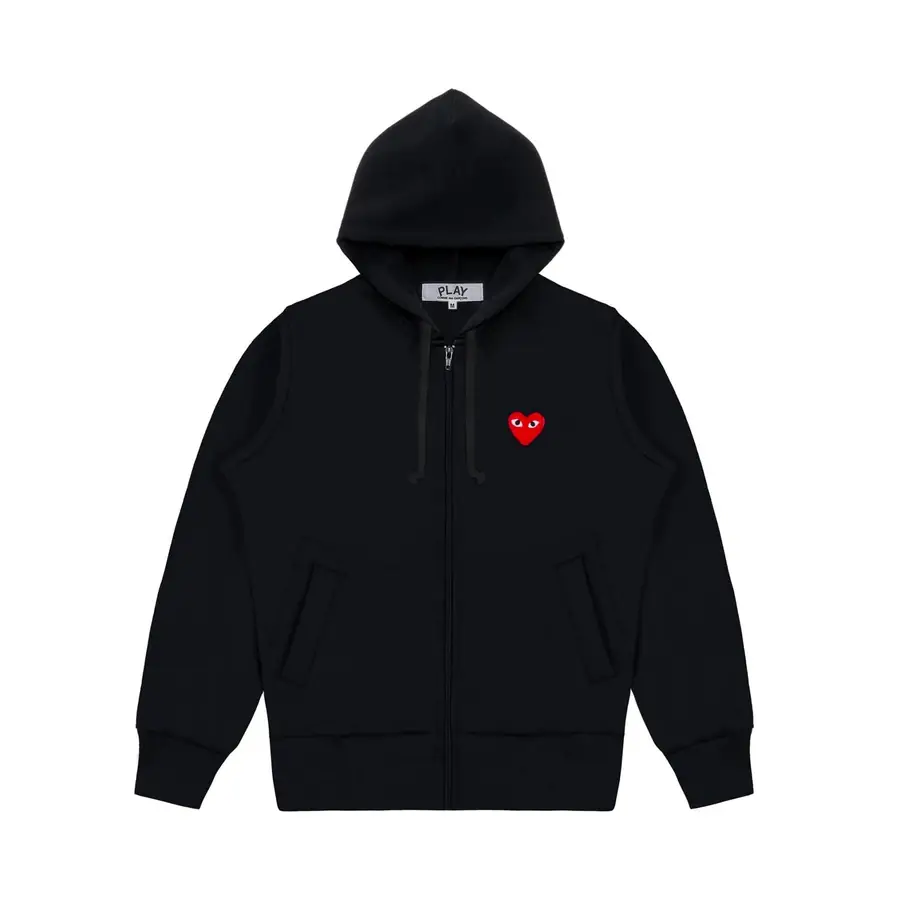 Black-CDG-Hoodie-Zip-Up-–-Single-Heart-1.webp CDG Hoodie Zip Up Single Heart – Black - Image 1