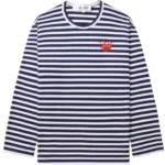 CDG PLAY Metalstone Heart Striped L/S Tee (Navy/White)
