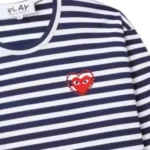 CDG PLAY Metalstone Heart Striped L/S Tee (Navy/White) - Image 2