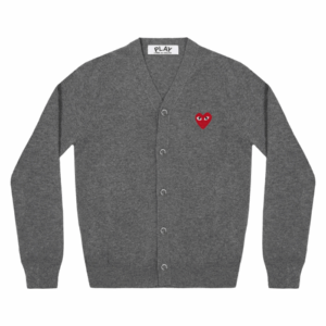CDG PLAY V-Neck Men's Cardigan Red Emblem Grey