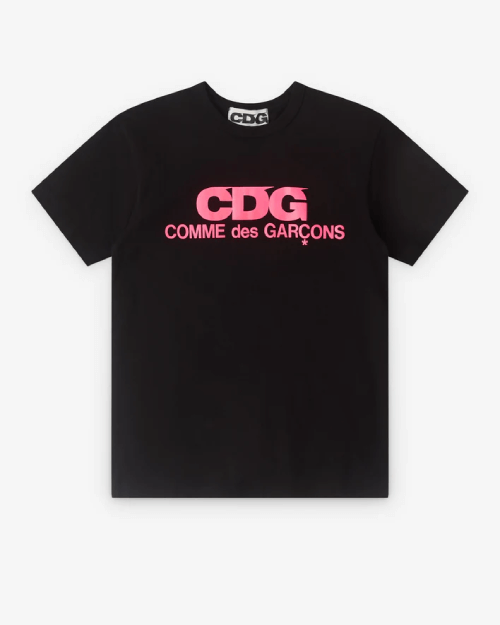 CDG-Pink-Logo-T-Shirt-Black.png CDG Pink Logo T-Shirt Black - Image 1