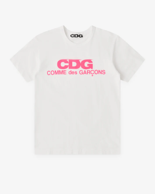 CDG-Pink-Logo-T-Shirt-White.png CDG Pink Logo T-Shirt White - Image 1