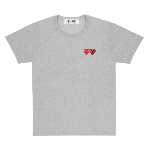 CDG-Play-Basic-T-Shirt-Two-Emblems-Grey.png CDG Play Basic T-Shirt Two Emblems (Grey) - Image 1