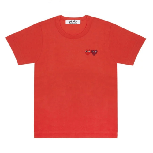 CDG-Play-Basic-T-Shirt-Two-Emblems-Red.png CDG Play Basic T-Shirt Two Emblems (Red) - Image 1