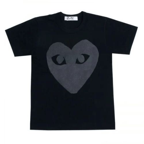CDG-Play-Black-T-shirt-Black-Heart-Screenprint.png CDG Play Black T-Shirt Black Heart Screenprint - Image 1