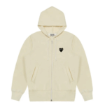 CDG Play Hoodie Sweatshirt with Big Hearts Ivory