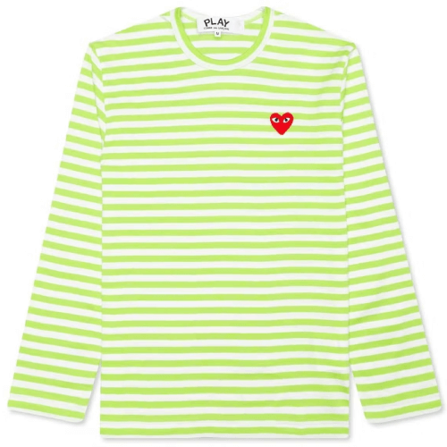 CDG-Play-Pastelle-Striped-LS-T-shirt-Green-White.png CDG Play Pastelle Striped L/S T-shirt (Green/White) - Image 1