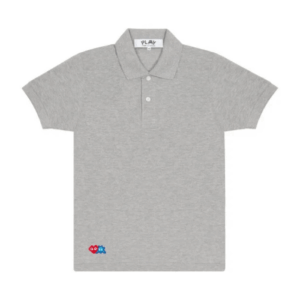 CDG Play Polo Red Invader Heart and Blue Emblem (Grey)