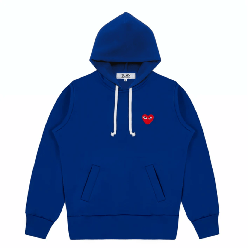 CDG-Play-Single-Red-Heart-Hoodie-in-Navy.png CDG Play Single Red Heart Hoodie in Navy - Image 1