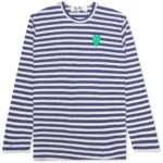CDG Play Women's Green Emblem Striped L/S Navy/White T-Shirt