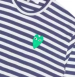 CDG Play Women's Green Emblem Striped L/S Navy/White T-Shirt - Image 2