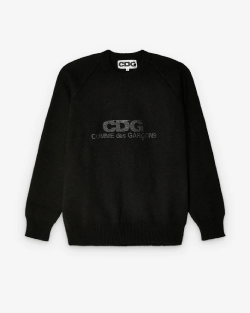 CDG-Rib-Stitch-School-Pullover-Black.png CDG Rib Stitch School Pullover Black - Image 1