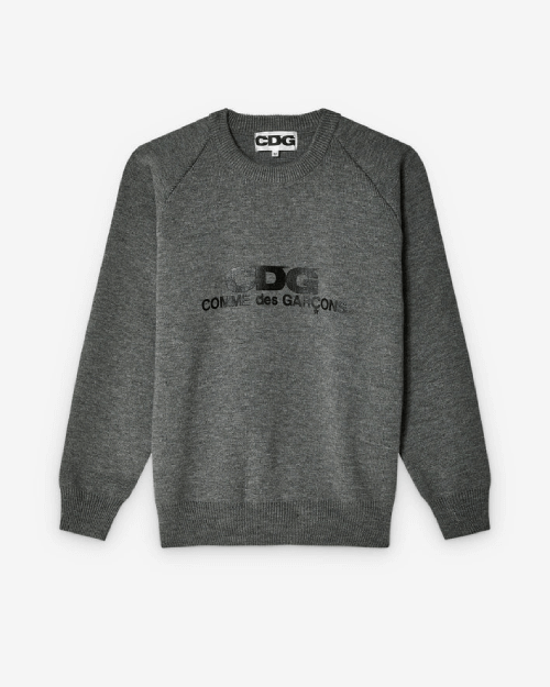 CDG-Rib-Stitch-School-Pullover-Grey.png CDG Rib Stitch School Pullover Grey - Image 1