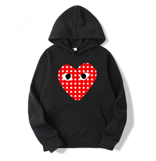 CDG-White-Dotted-Heart-Hoodie.png CDG White Dotted Heart Hoodie - Image 1