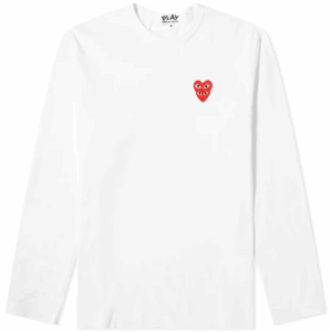 CDG Play Long Sleeve Overlapping Heart White