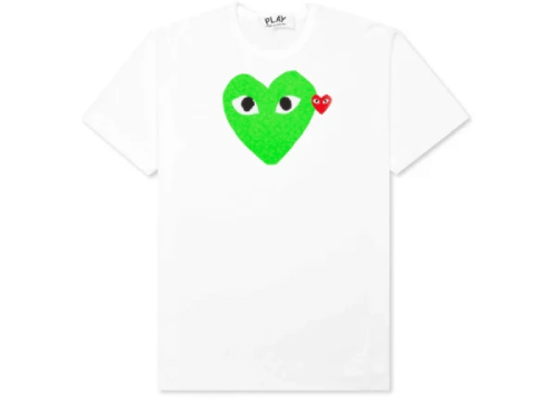 Comme-Des-Garcons-Play-Red-Emblem-And-Green-Heart-T-Shirt.png Comme Des Garçons Play Red Emblem And Green Heart T-Shirt - Image 1