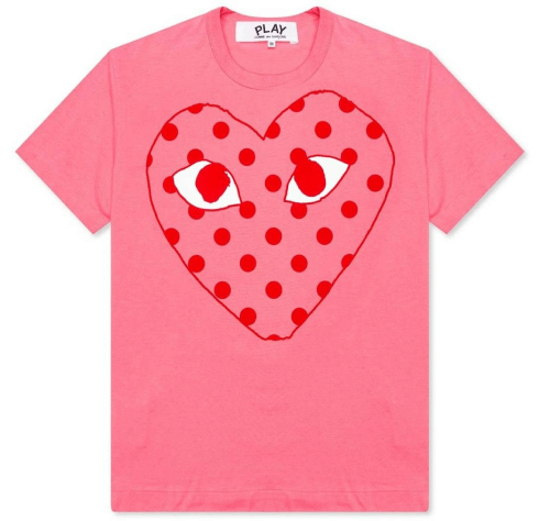 Comme-des-Garcons-Play-Pastelle-Polka-Dot-Red-Heart-T-shirt.png Comme des Garcons Play Pastelle Polka Dot Red Heart T-shirt - Image 1