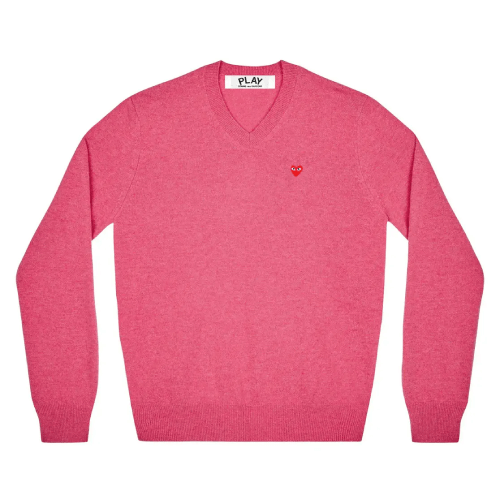 Play-Comme-des-Garcons-Mini-Heart-V-Neck-Sweater-Pink.png Play Comme des Garçons Mini Heart V Neck Sweater Pink - Image 1